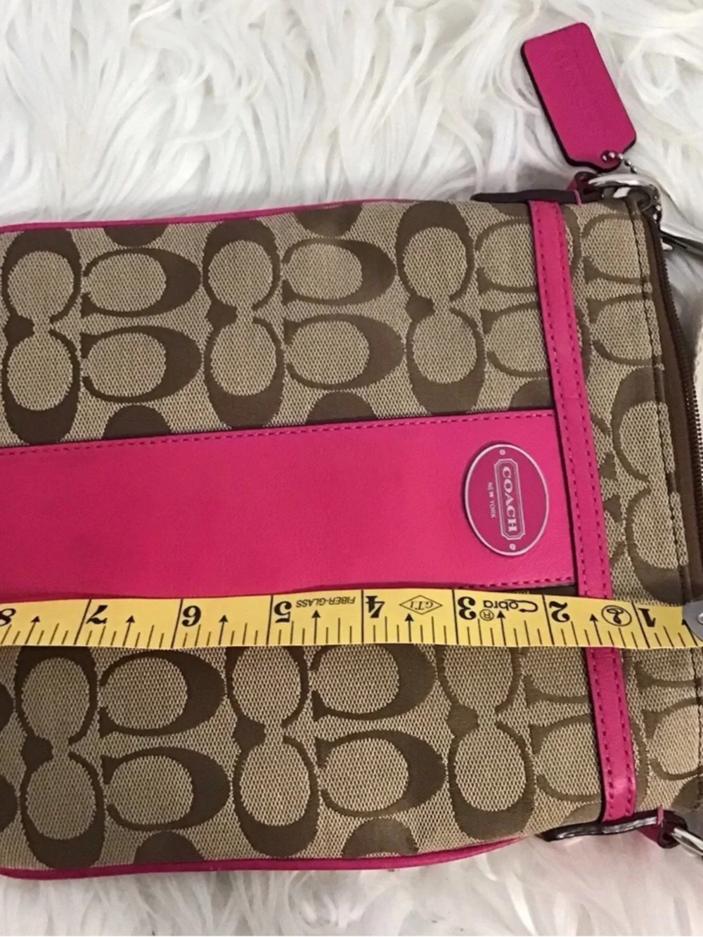 Coach North South Swingpack Crossbody Bag Fuchsia Beige